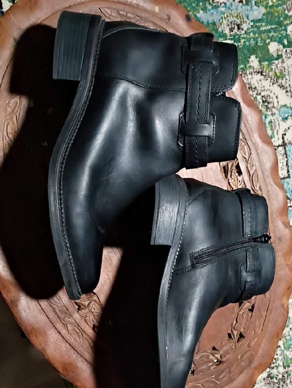 Women's Black Leather Ankle Booties with Strap Accent Size 8.5